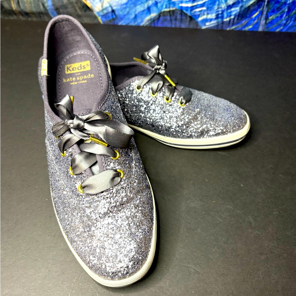 Kate Spade Keds Dark Gray Sparkle Glitter Sneakers Tennis Shoes Size 8